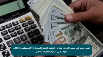 تغير جديد في سعر الدولار مقابل الجنيه اليوم السبت 16 أغسطس 2025.. تعرف على القيمة المحدثة الآن